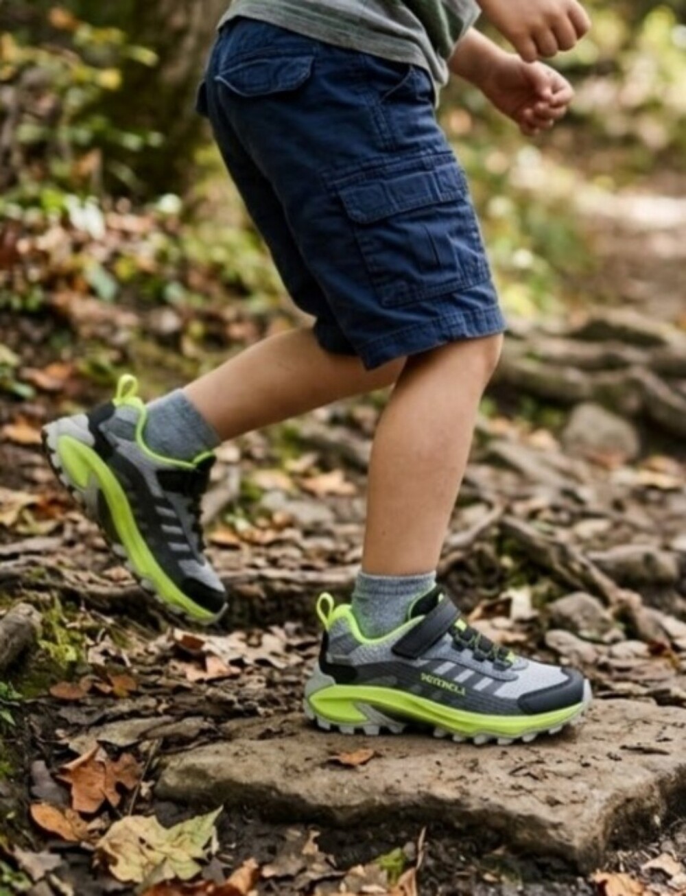 NEW! Merrell Kids Gray and Neon Lime Trail Sneakers sz 12